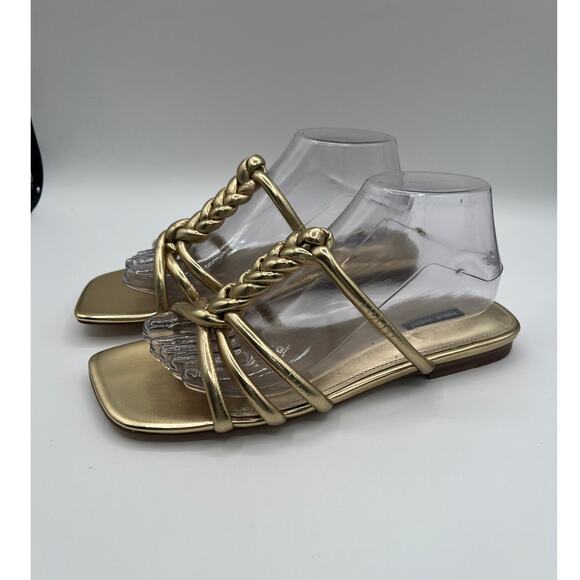 NINE WEST WOMENS MAKEE SQUARE GOLD FLAT DRESS SLIDE SANDAL 9M - Picture 6 of 9